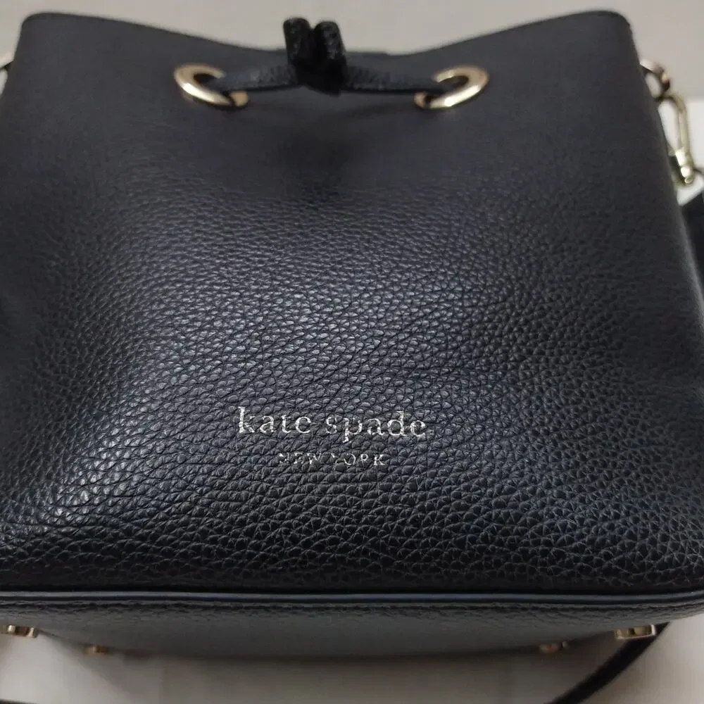 Kate Spade New York Black Pebbled Leather Drawstring Crossbody Bag